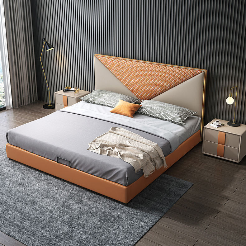 Modern säng med träram och förvaring